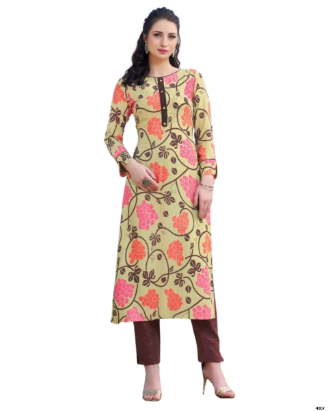 Yellow & Brown Rayon Kurti with Palazzo
