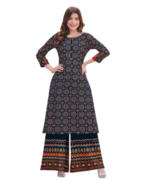 Navy blue & Black Rayon Kurti with Palazzo