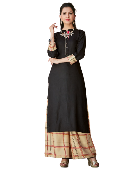 Black & Cream Rayon Kurti with Palazzo
