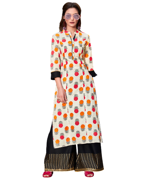 Off white & Black Rayon Kurti with Palazzo