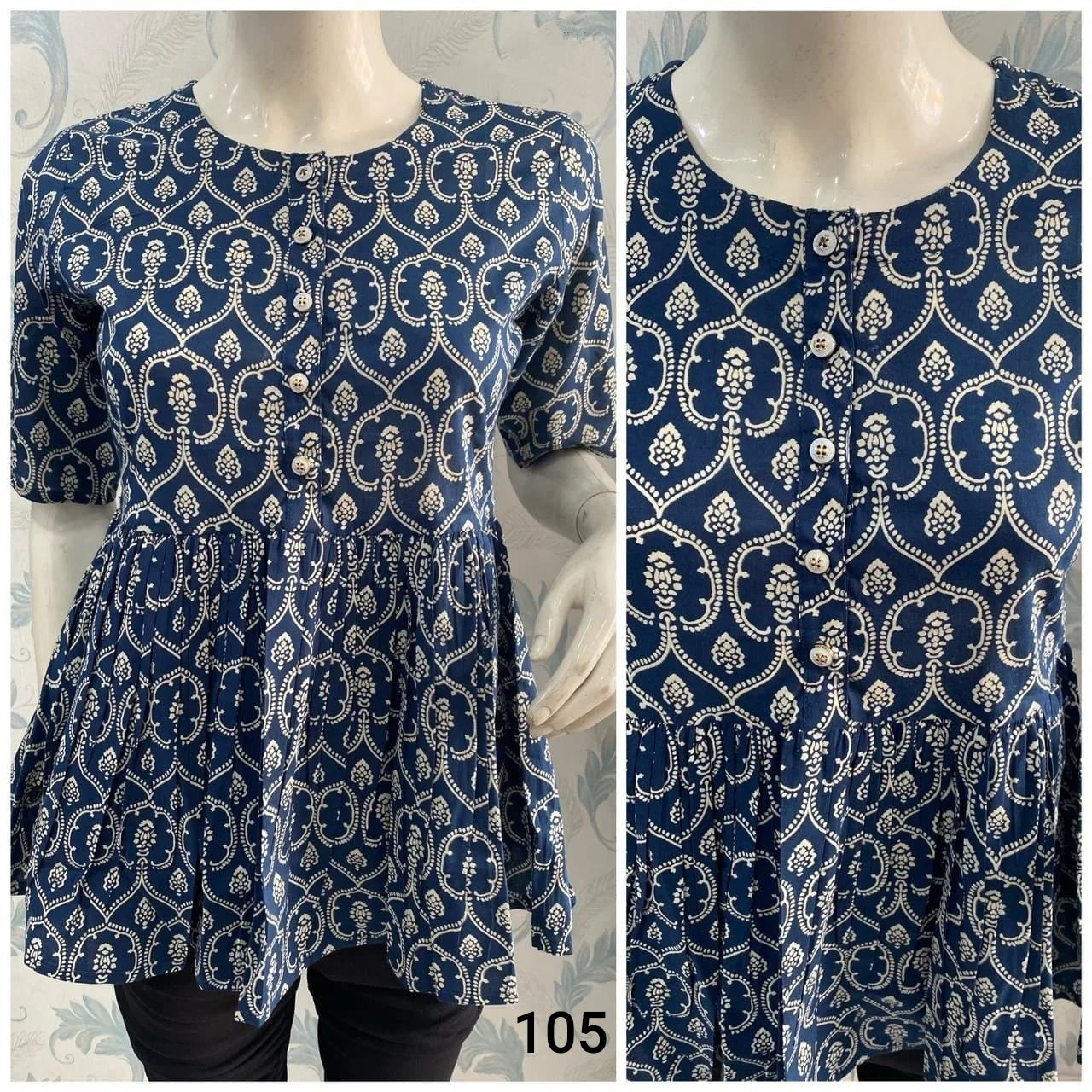 Blue Printed Cotton Top