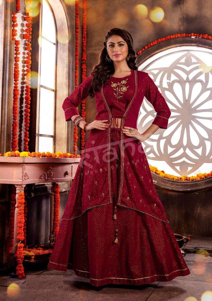 Maroon Designer Skirt with Blouse & Jacket