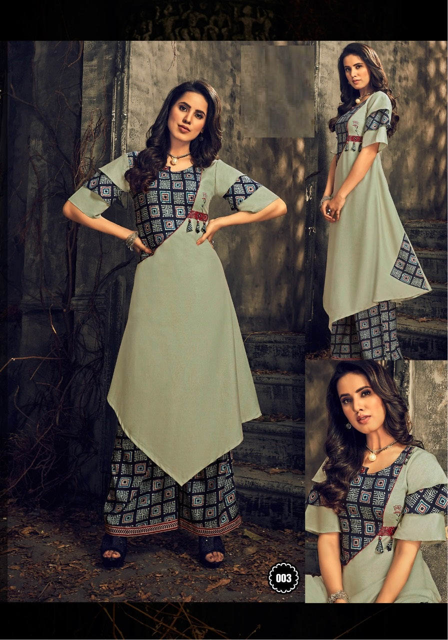 Light Green Kurti with Printed Palazzo