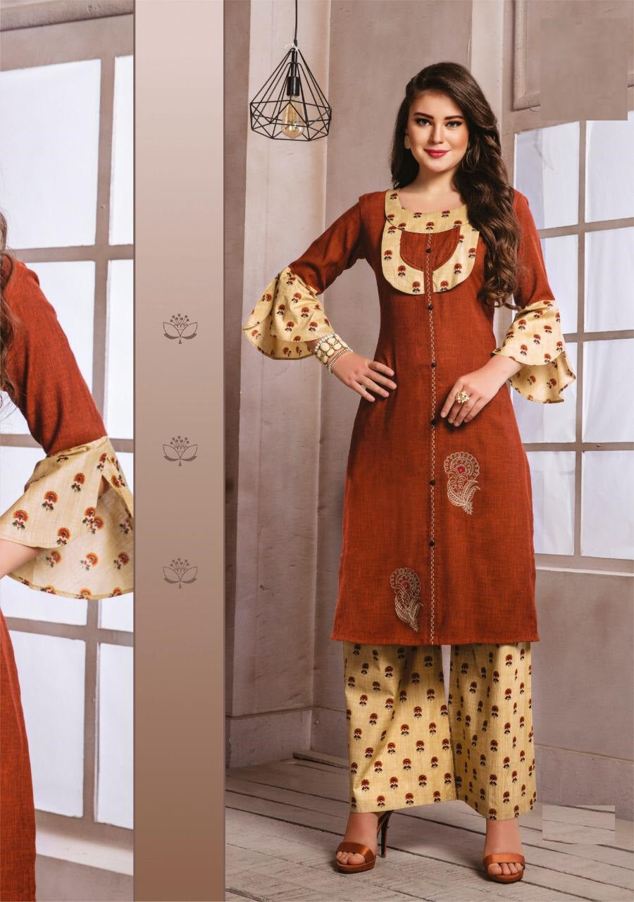 Orange Kurta with Printed Palazzo