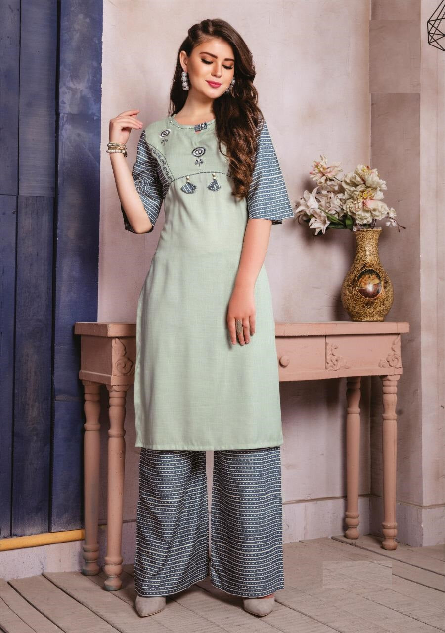 Grey Kurta & Printed Palazzo