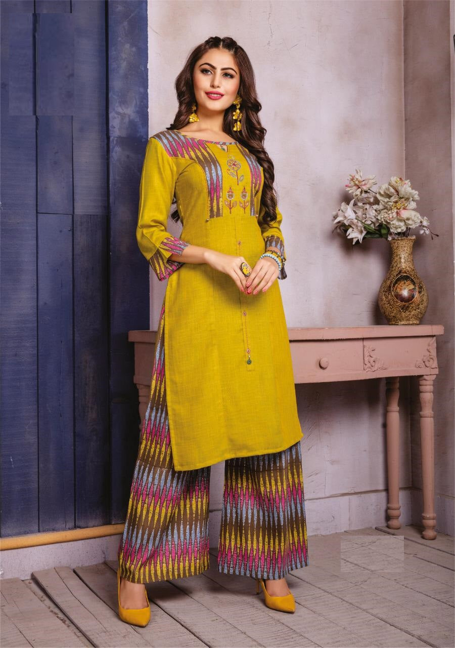 Green Kurta & Printed Palazzo