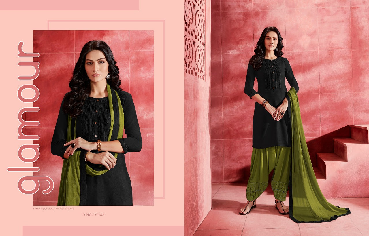 Green & Black Partywear Schiffli Work Patiyala Suit