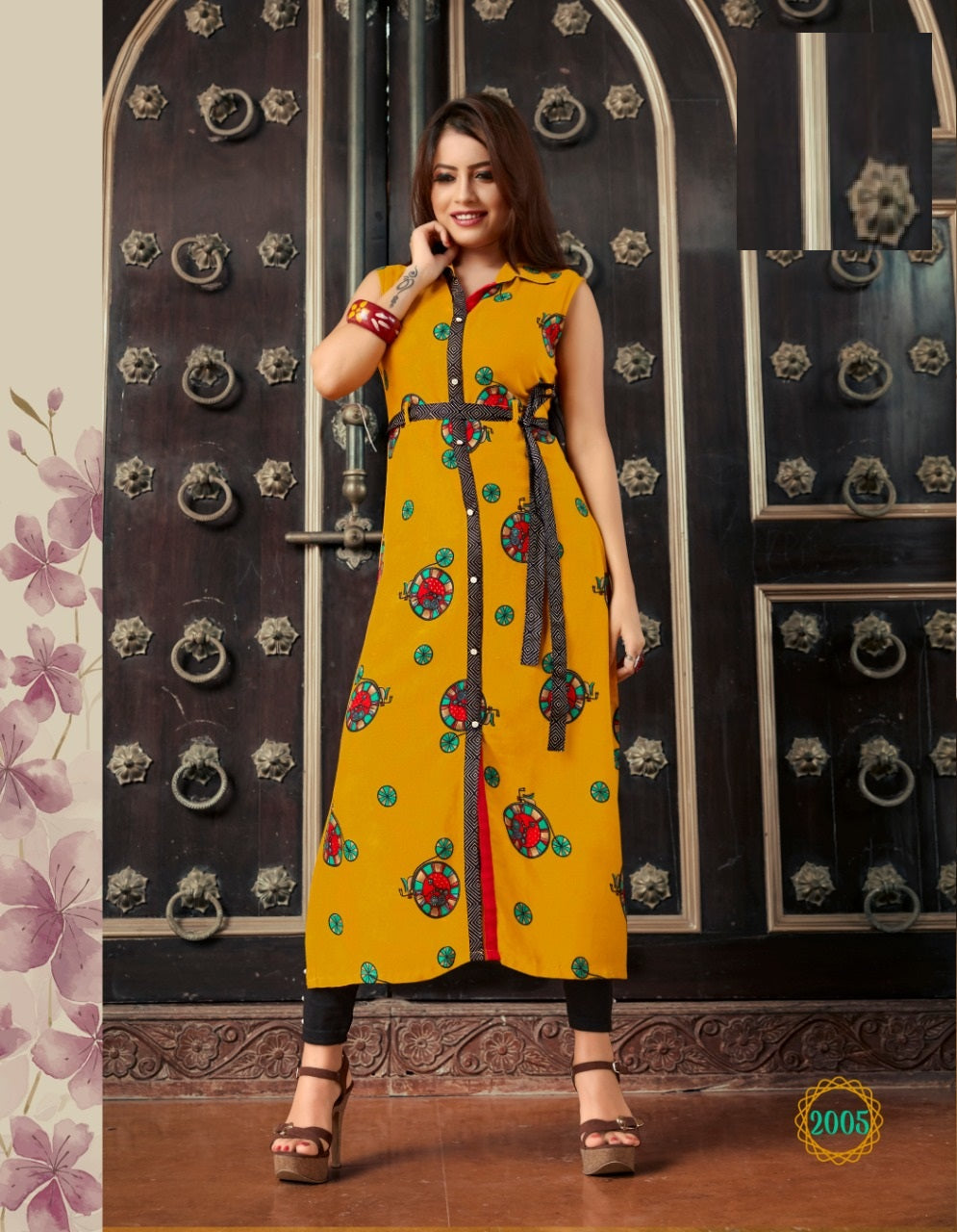 Yellow Rayon Printed Kurti