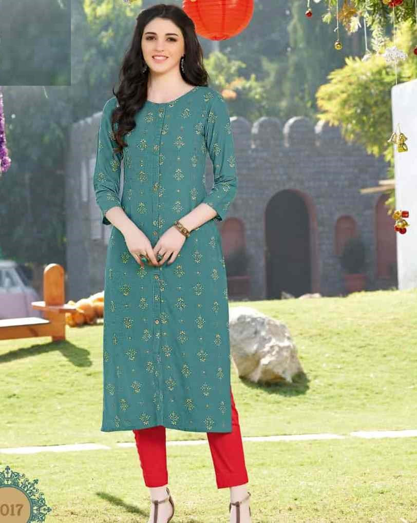 Grey Regular wear Straight Fit Rayon Print Kurti