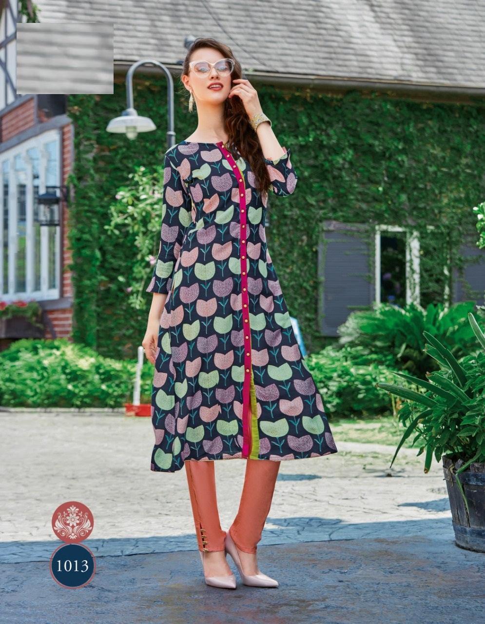 Multicolor Printed Kurti with Orange Pant