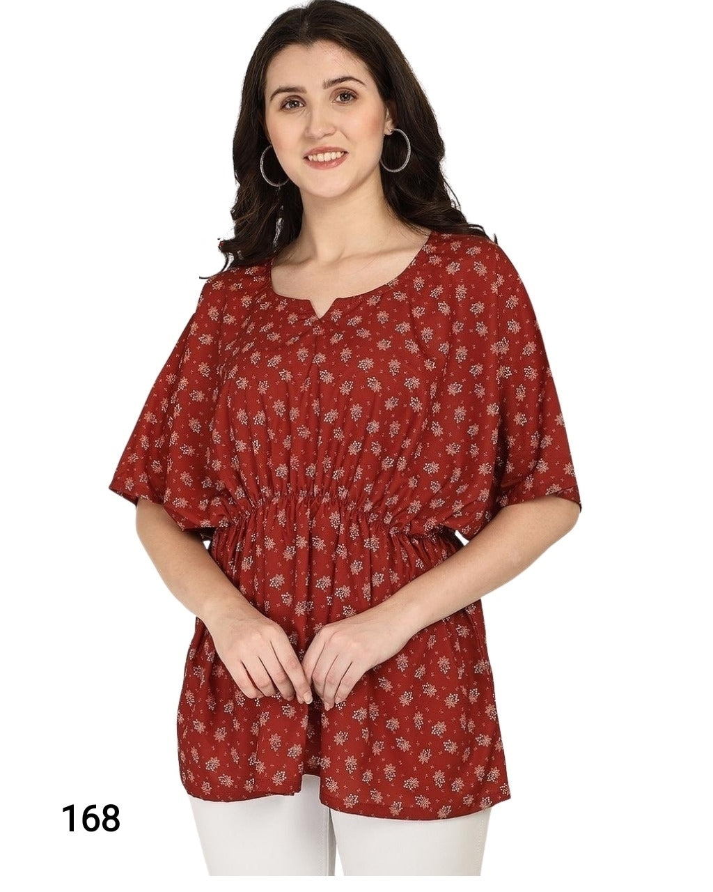 Maroon Printed Kaftan Top