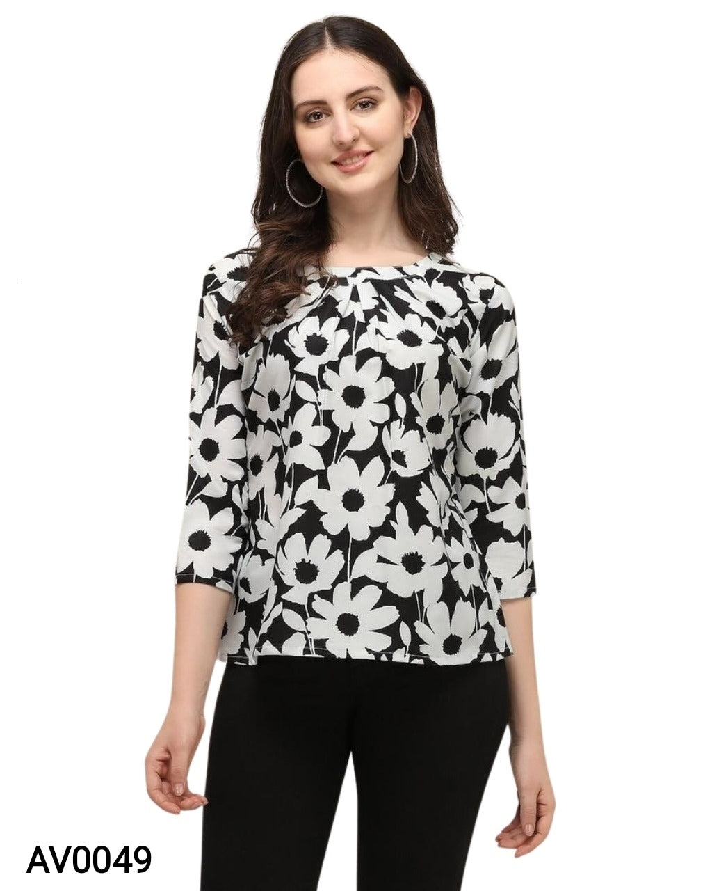 White & Black Printed Top
