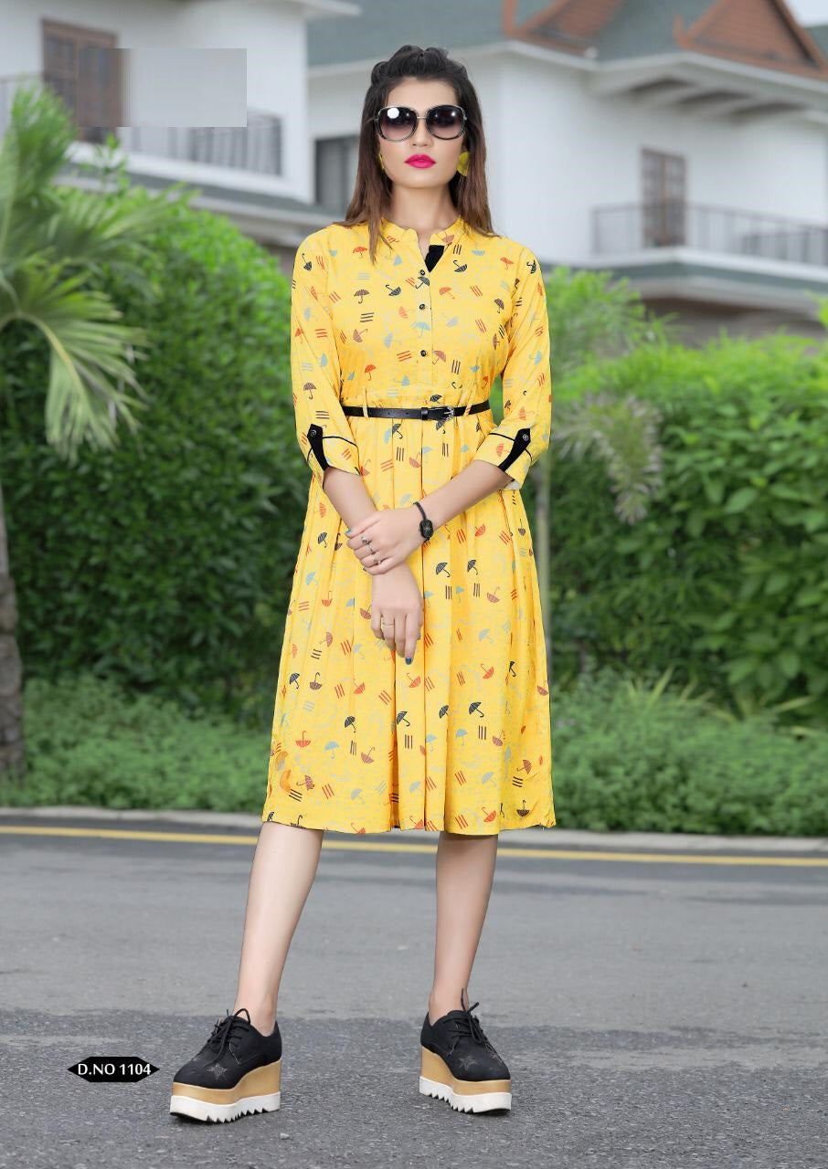 Pestal Orange Heavy Rayon Printed Kurti