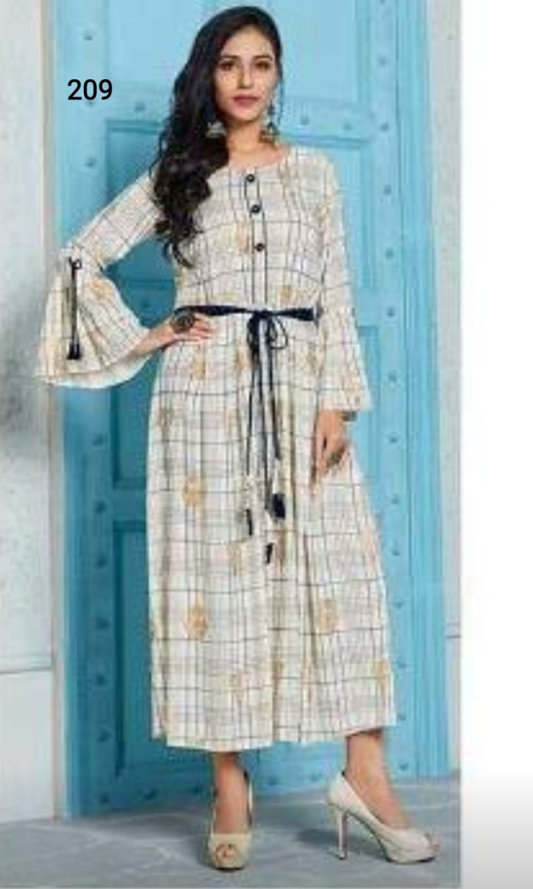 White Two Tone Heavy Rayon Printed Kurti
