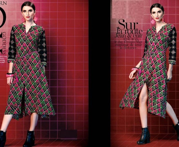 Black Multicolour Rayon Kurti