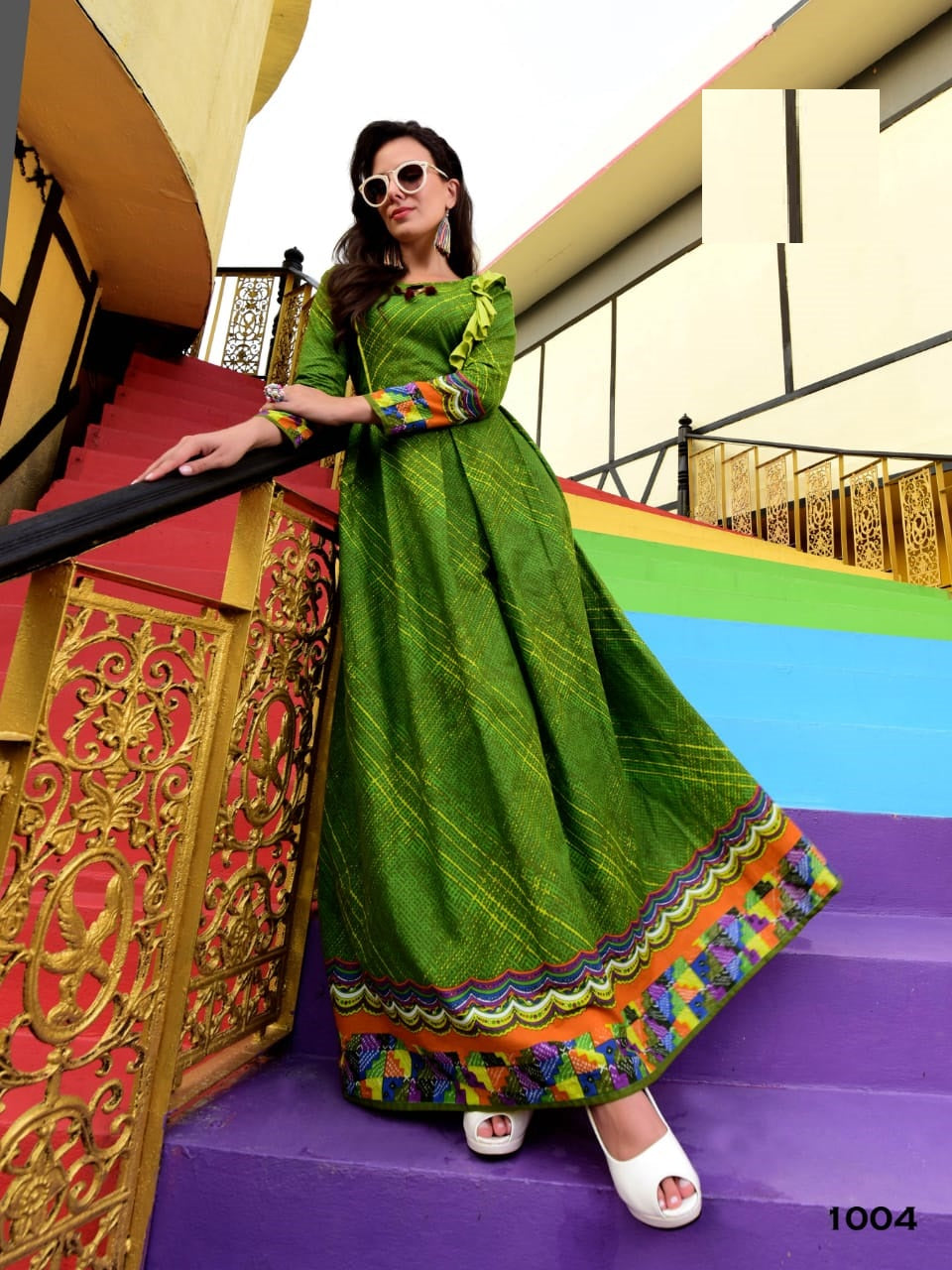 Green Designer & Cotton Print Kurti