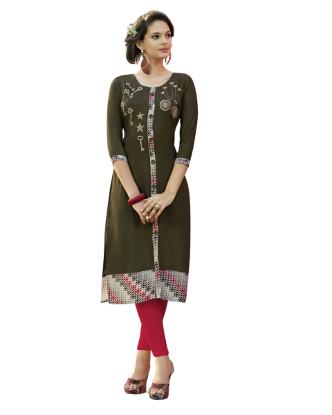 mehandi heavy rayon embroidery work kurti