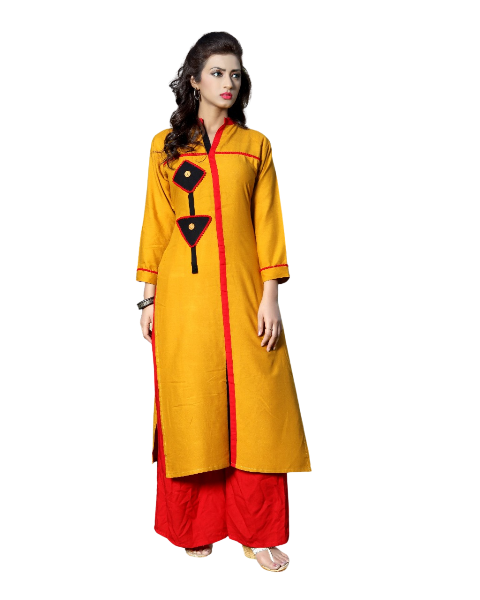 Yellow Heavy Rayon Embroidery Kurti