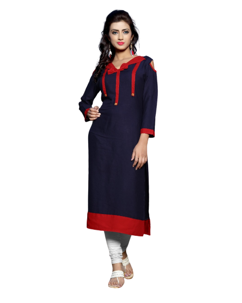 Navy Blue and Red Heavy Rayon Kurti
