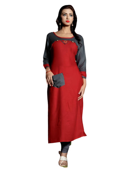 Red & Grey Heavy Rayon Kurti