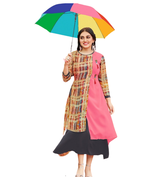 baby pink grey weightless georgette kurti