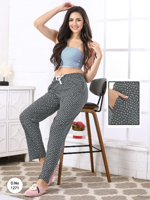 Grey Printed Hosiery Pyjama
