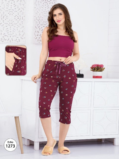 Maroon Printed Hosiery Capri