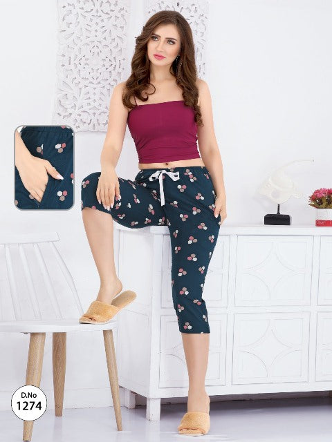 Cadet Blue Printed Hosiery Capri