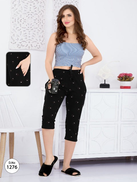 Black Dots Printed Hosiery Capri