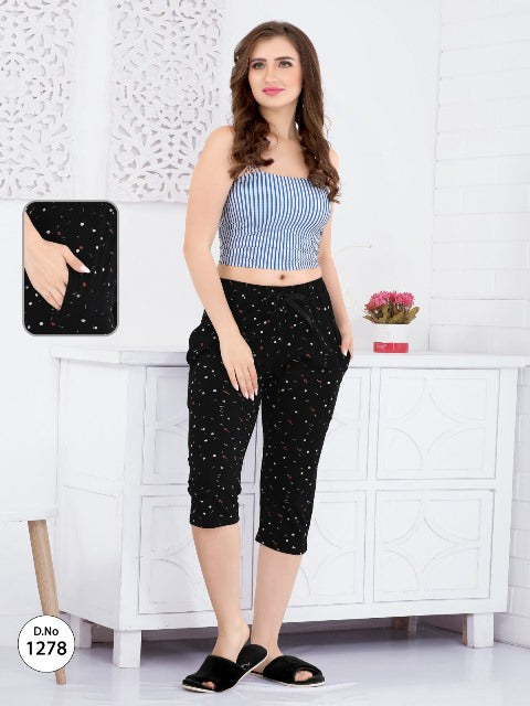Black Printed Hosiery Capri
