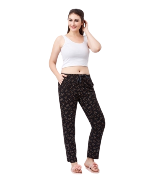 Black Golden Printed Hosiery Pyjama
