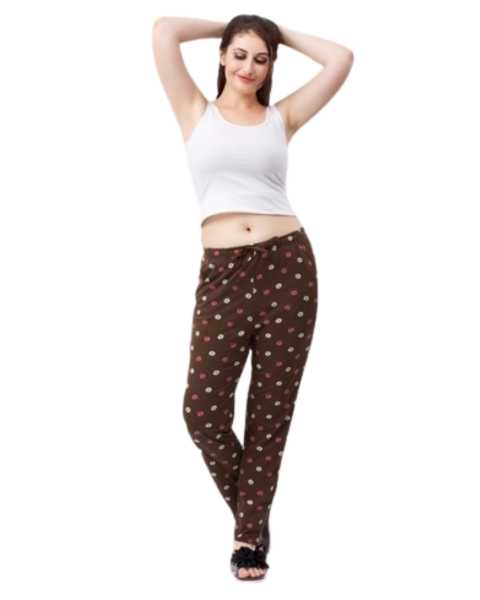 Brown Printed Hosiery Pyjama