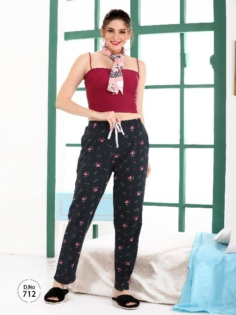 Pretty Black 100% Cotton Hosiery Printed Pyjama