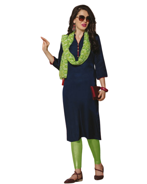 Orange Muslin ( Satin) Kurti with Green Scarf