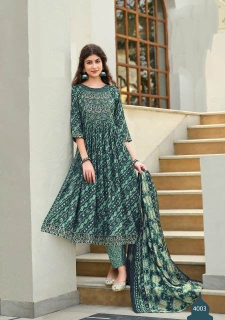 Bottle Green Floral Print Naira Cut Suit