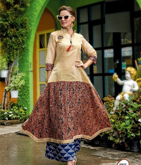 Multicolour Chanderi A-line Kurti
