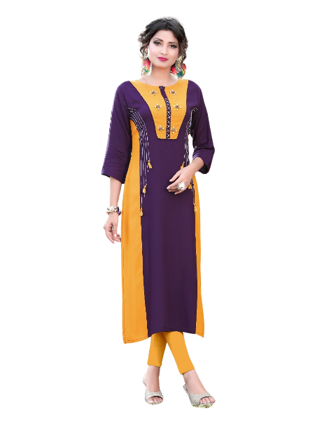 purple and orange 14kg rayon kurti