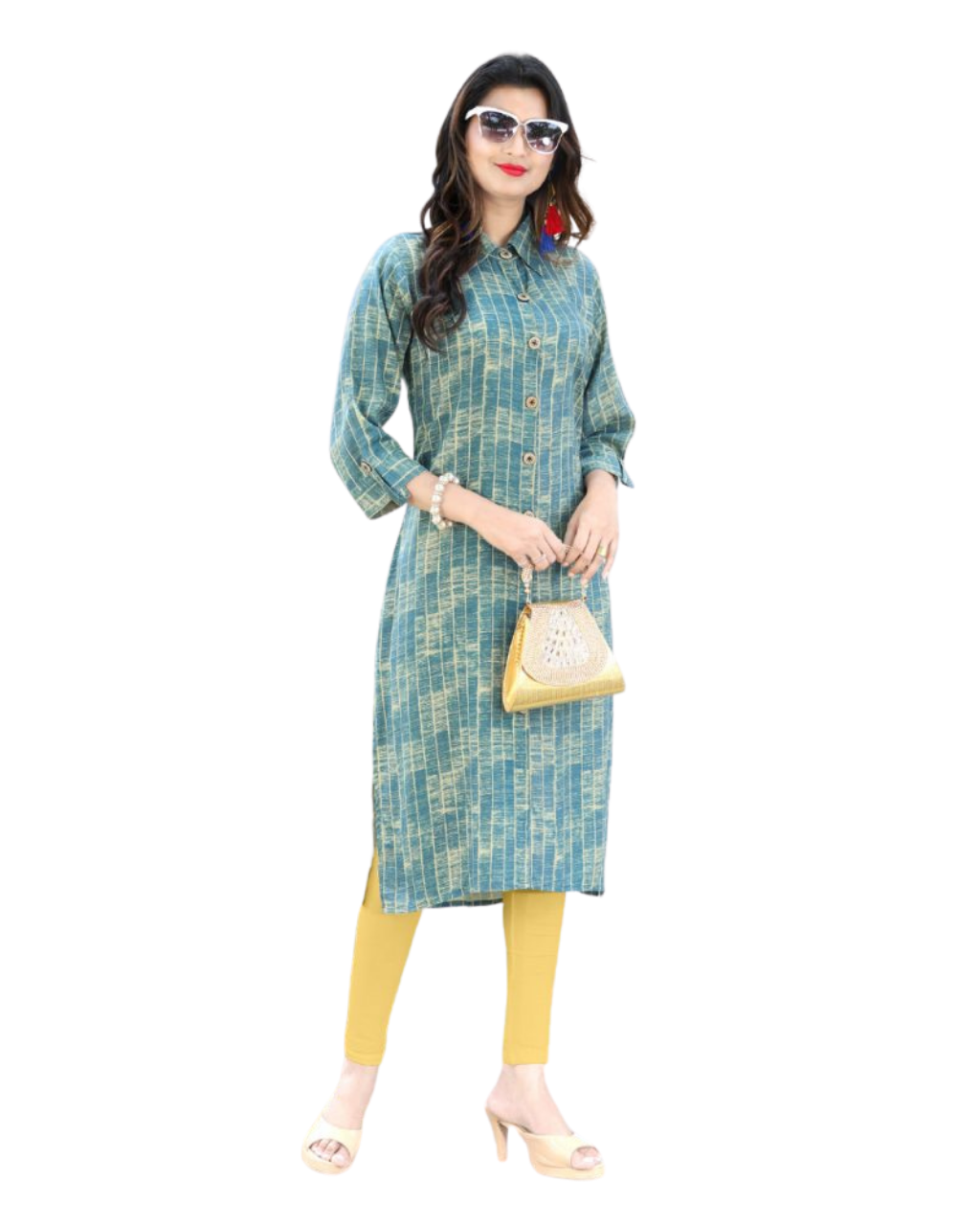 blue printed heavy rayon kurti