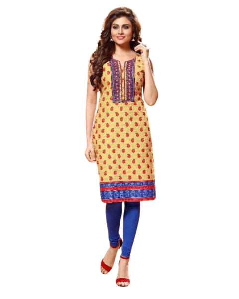 Cream Cambric Cotton Embroidered Kurti