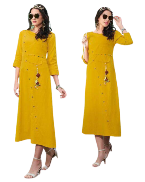 Yellow A-line Kurti