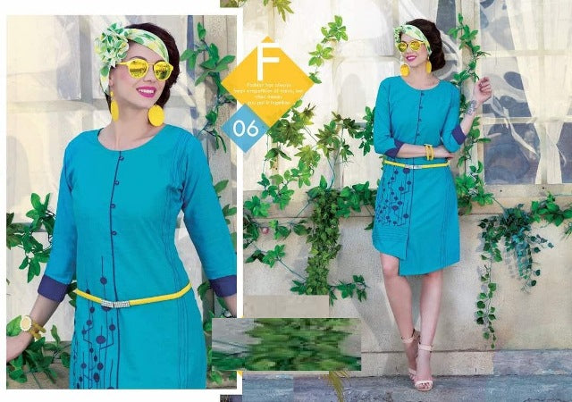 Sky Blue Short Cotton Kurti