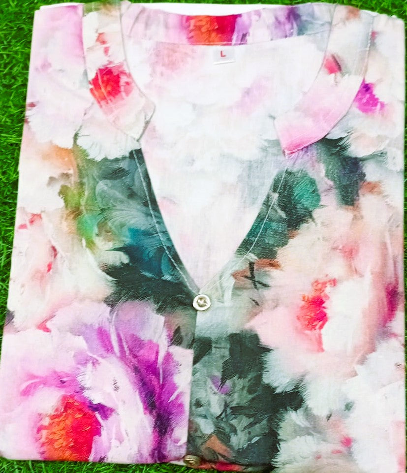 Floral patterned shirt on a grass background