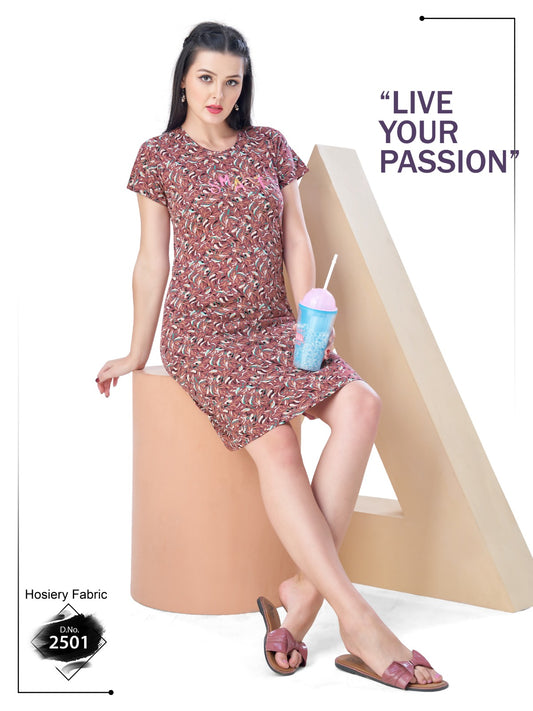 Woman in a patterned dress with a drink, standing against a white background with text 'Live Your Passion'.
