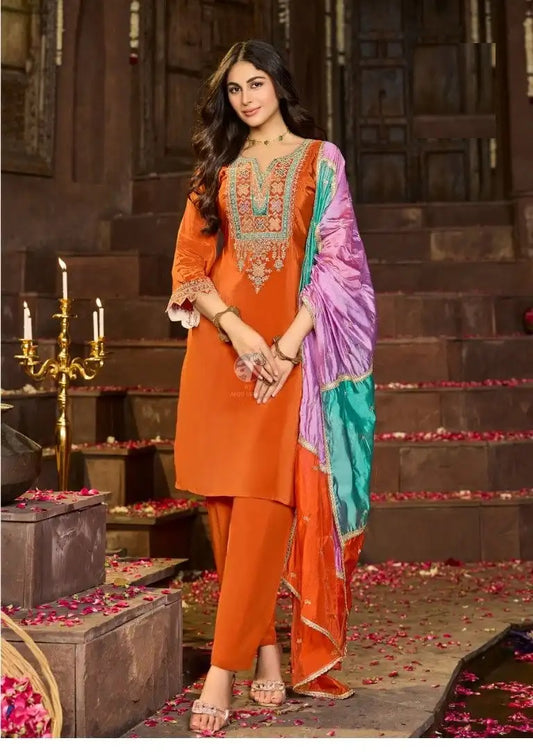 Pure Crepe Embroidered Suit-4271