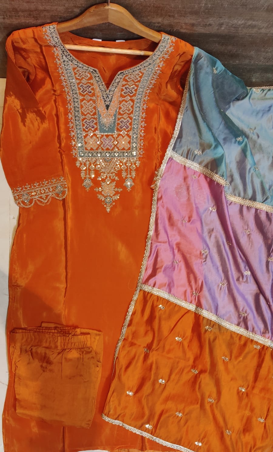 Pure Crepe Embroidered Suit-4271