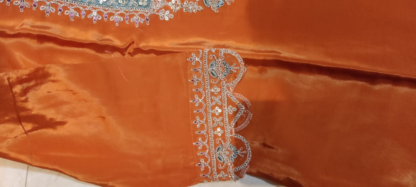 Pure Crepe Embroidered Suit-4271