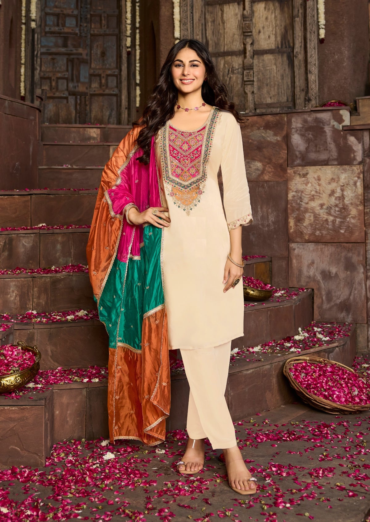 Pure Crepe Embroidered Suit-4272