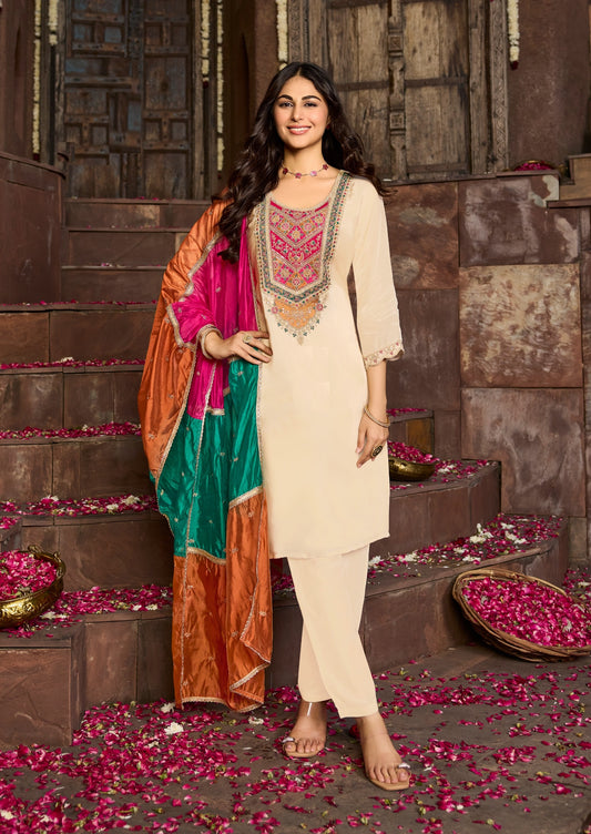 Pure Crepe Embroidered Suit-4272