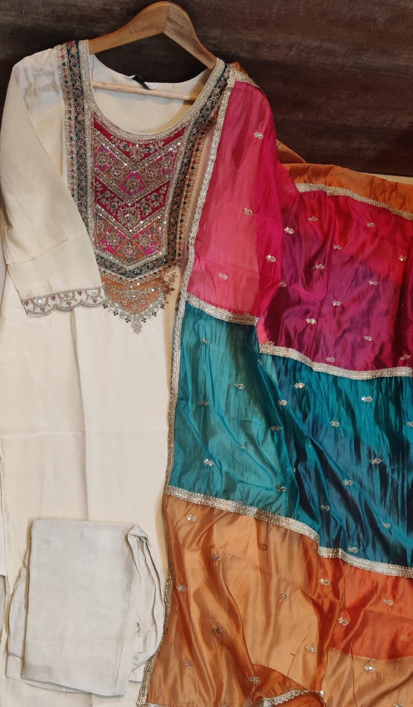 Pure Crepe Embroidered Suit-4272