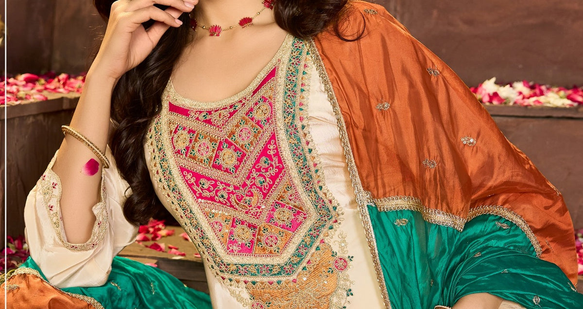 Pure Crepe Embroidered Suit-4272